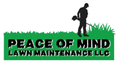 Logo: Green grass with black text "Peace of Mind Lawn Maintenance LLC" and a person silhouette with a weed eater.
