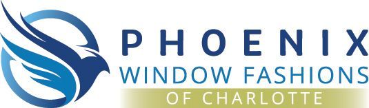 Logo for Phoenix Window Fashions of Charlotte with a blue phoenix icon inside a circle.