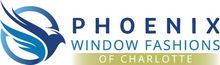 Logo for Phoenix Window Fashions of Charlotte with a blue phoenix icon inside a circle.