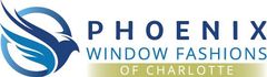 Logo for Phoenix Window Fashions of Charlotte with a blue phoenix icon inside a circle.