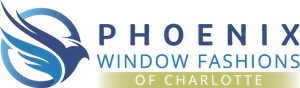 Logo for Phoenix Window Fashions of Charlotte with a phoenix icon within a blue circle.