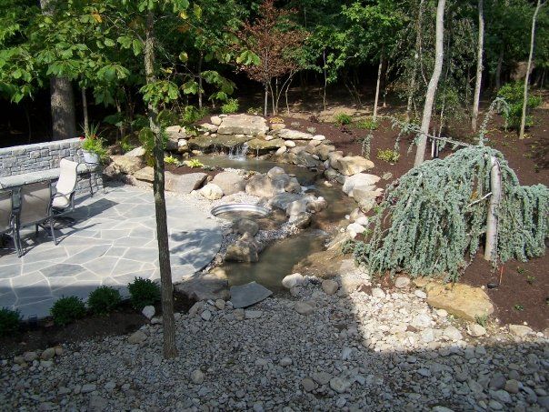 Patio Area With Waterfall And Trees – Fairfield, OH – Lakeview Garden Center & Landscaping