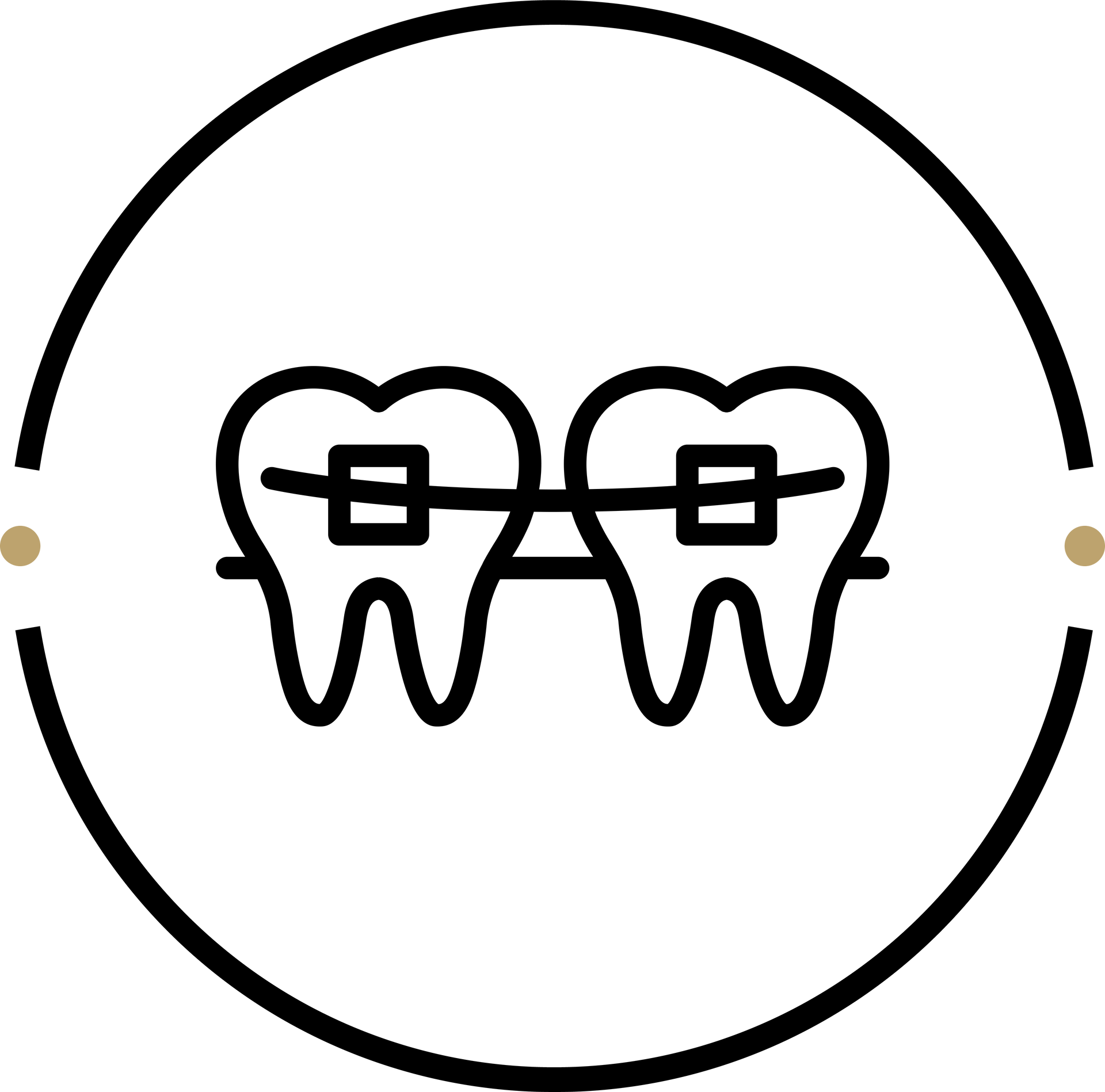 An illustration of two teeth with braces