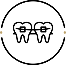 An illustration of two teeth with braces