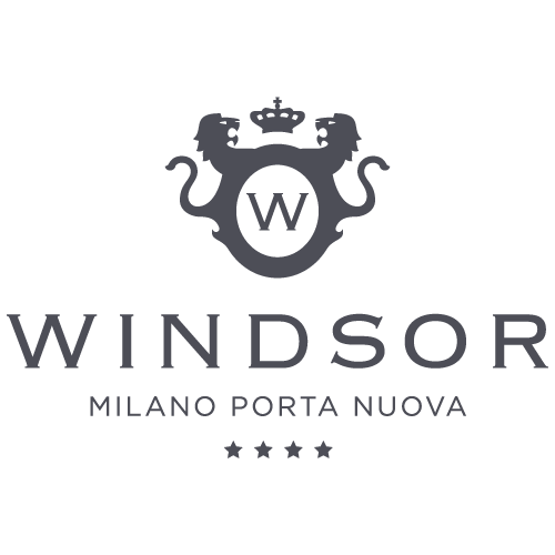 Logo di Windsor Milano Porta Nuova con stemma del leone coronato e quattro stelle su sfondo bianco.