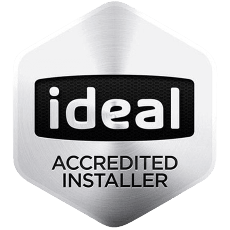 An ideal accredited installer logo on a white background
