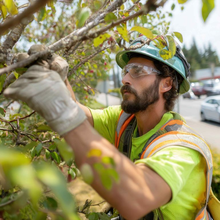 A tree service expert trimming a tree in Redding CA.