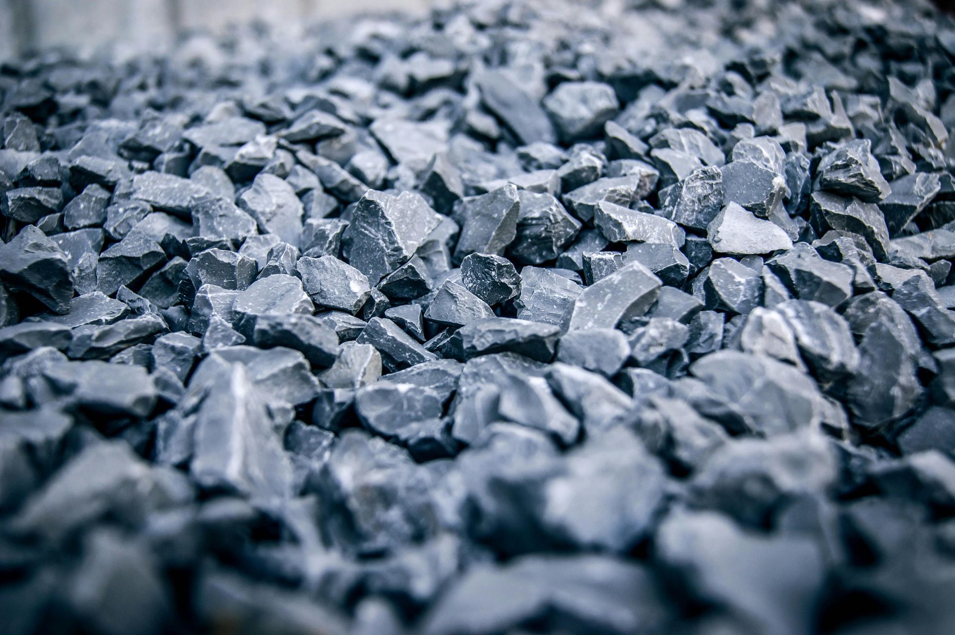 Pile of gray, angular gravel.