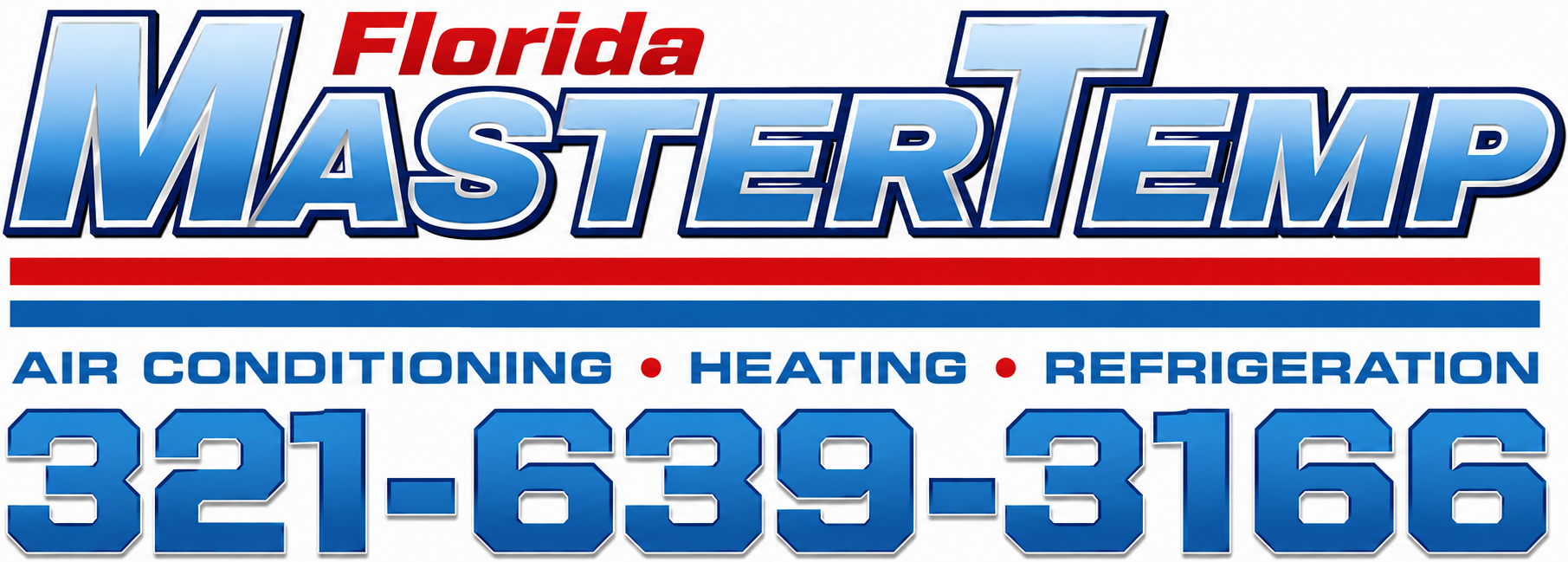 Florida MasterTemp HVAC logo with blue text, red accents, and phone number 321-639-3166