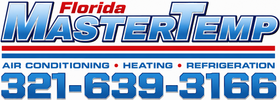 Florida MasterTemp HVAC logo with blue text, red accents, and phone number 321-639-3166