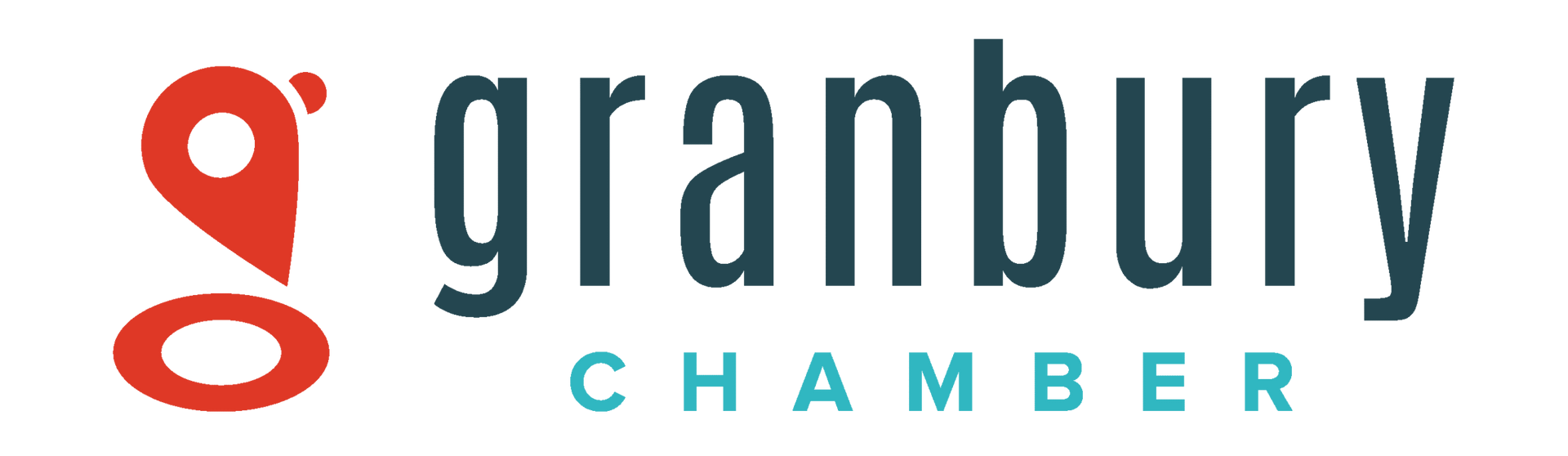 The granbury chamber logo is red and blue on a white background