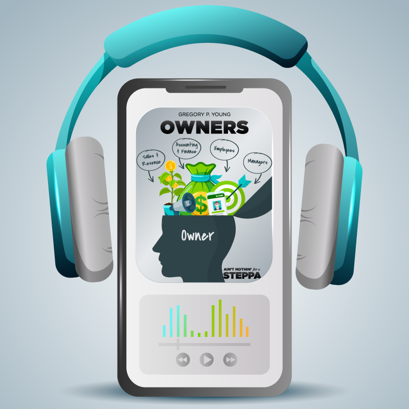 Smartphone with headphones, displaying podcast art with brain, money, and text