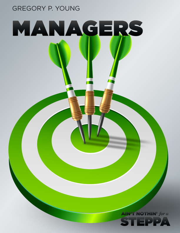 Book cover: Three green darts in a bullseye, title "Managers," by Gregory P. Young.