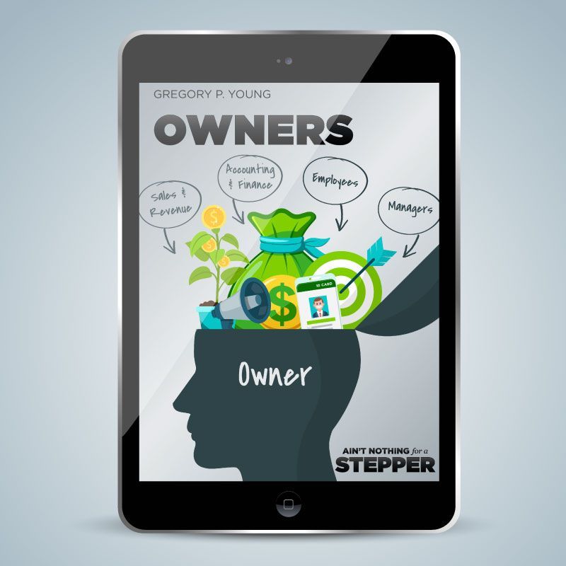 A tablet with a book called owners on it