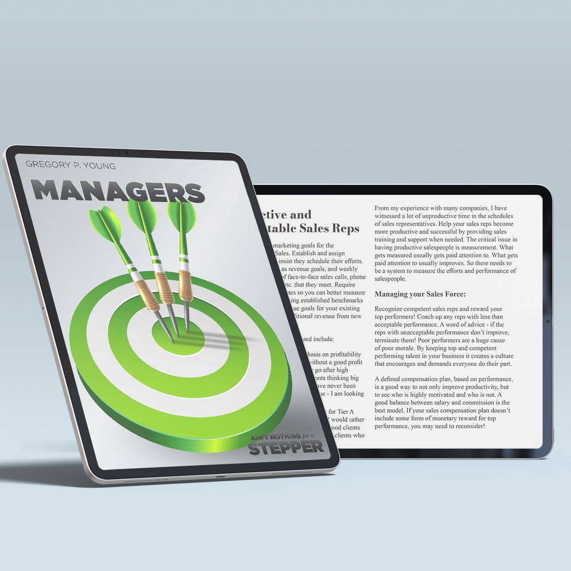 A tablet with the word managers on it