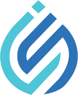 Logo astratto circolare blu e verde acqua con forme intrecciate