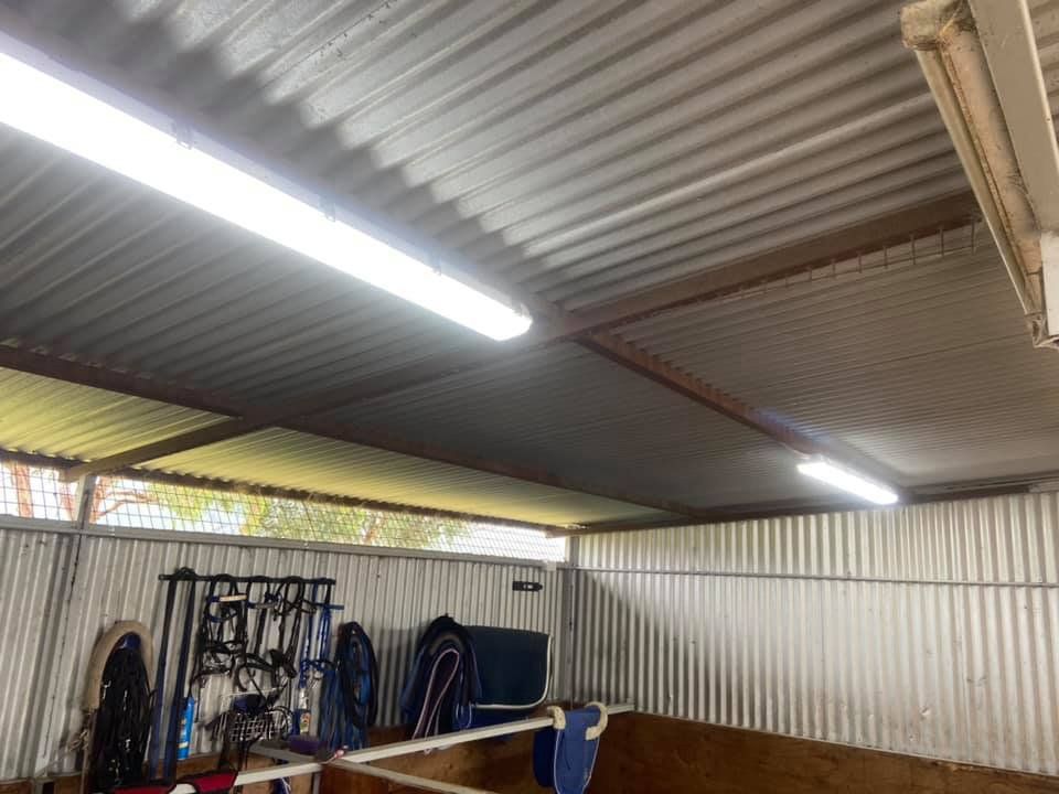 Corrugated Roof With Two Lights Horse Stables — Tarbert Electrical In Loomberah NSW