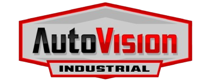 Logo for AutoVision Industrial, featuring the company name in black and red text within a red and white shape.