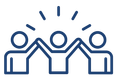 A line drawing of a group of people holding hands.