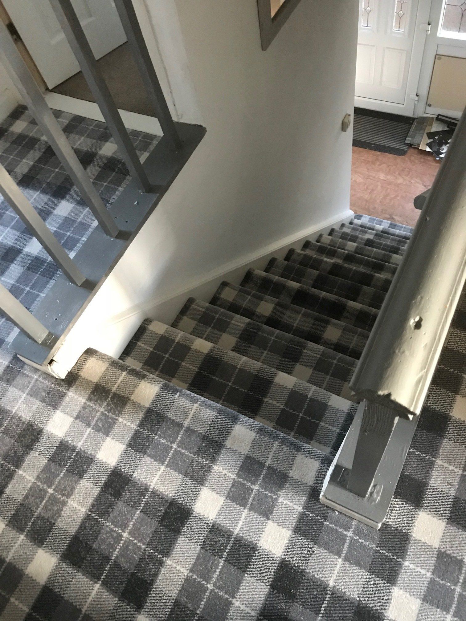 gray black cream checks stair carpets