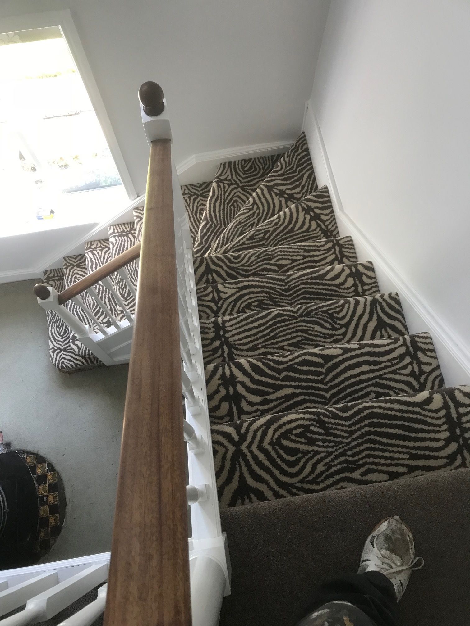black cream lines carpet stair runners