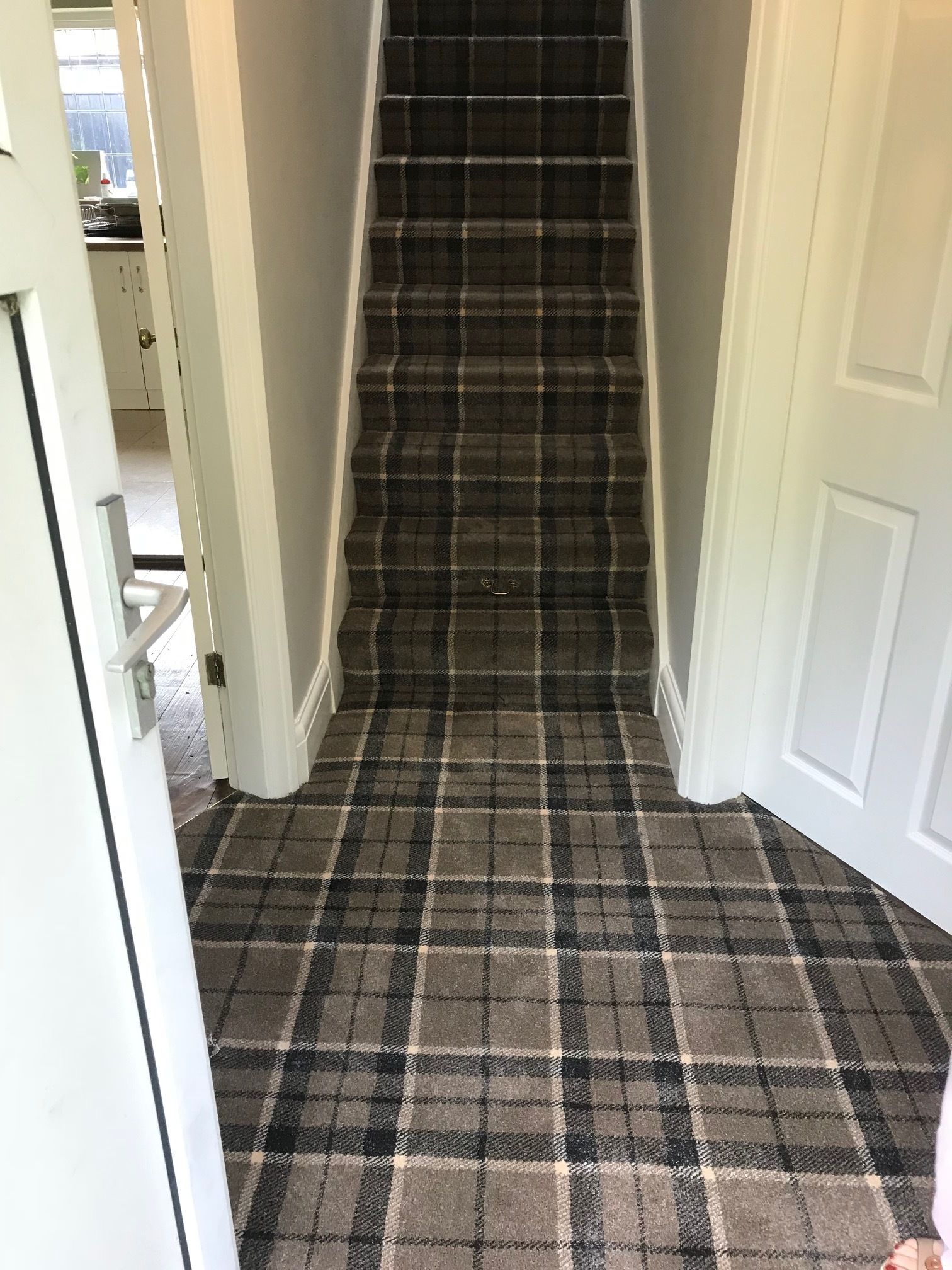 black cream checks carpet stair runners