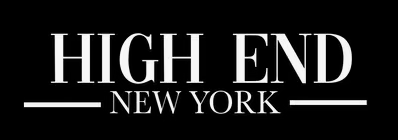 White “HIGH END NEW YORK” logo on a black background, with horizontal lines on both sides.