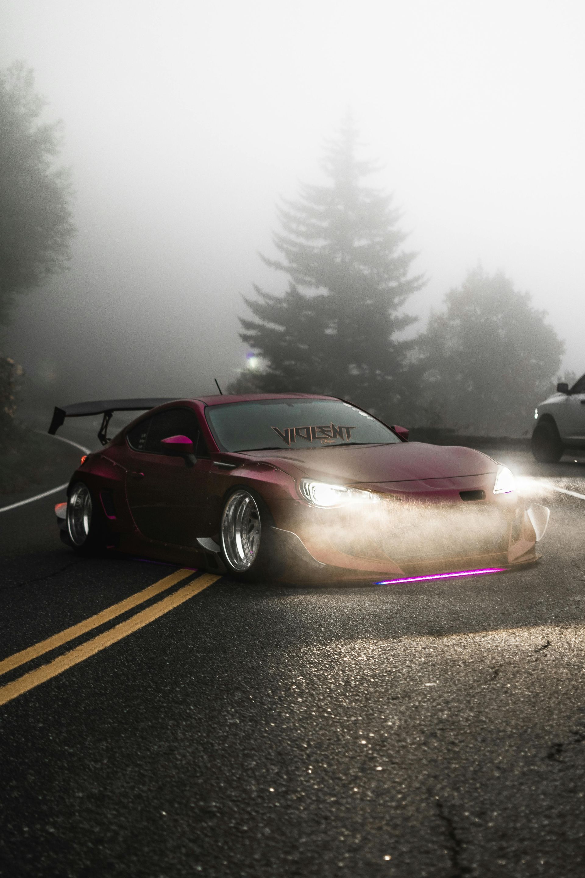 sports car in a fog
