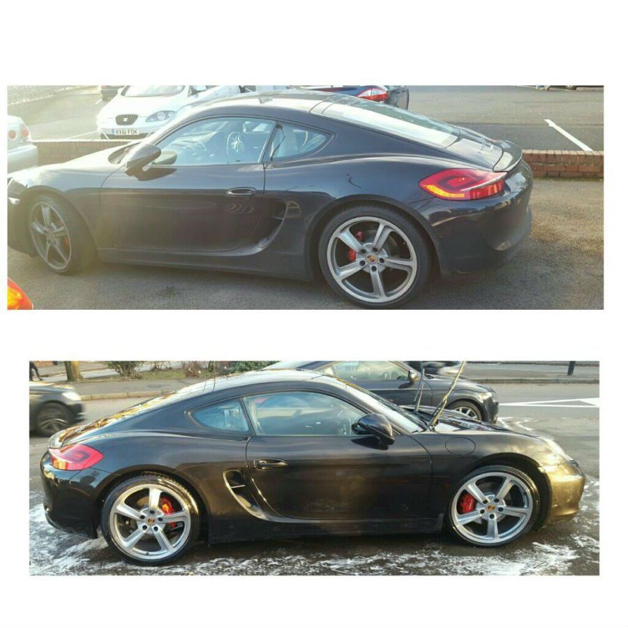 before and after cleaning of a convertible car