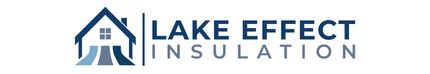 Logo for "Lake Effect Insulation," featuring a house outline and stylized water lines in shades of blue.