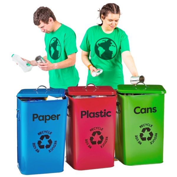 Two people recycling