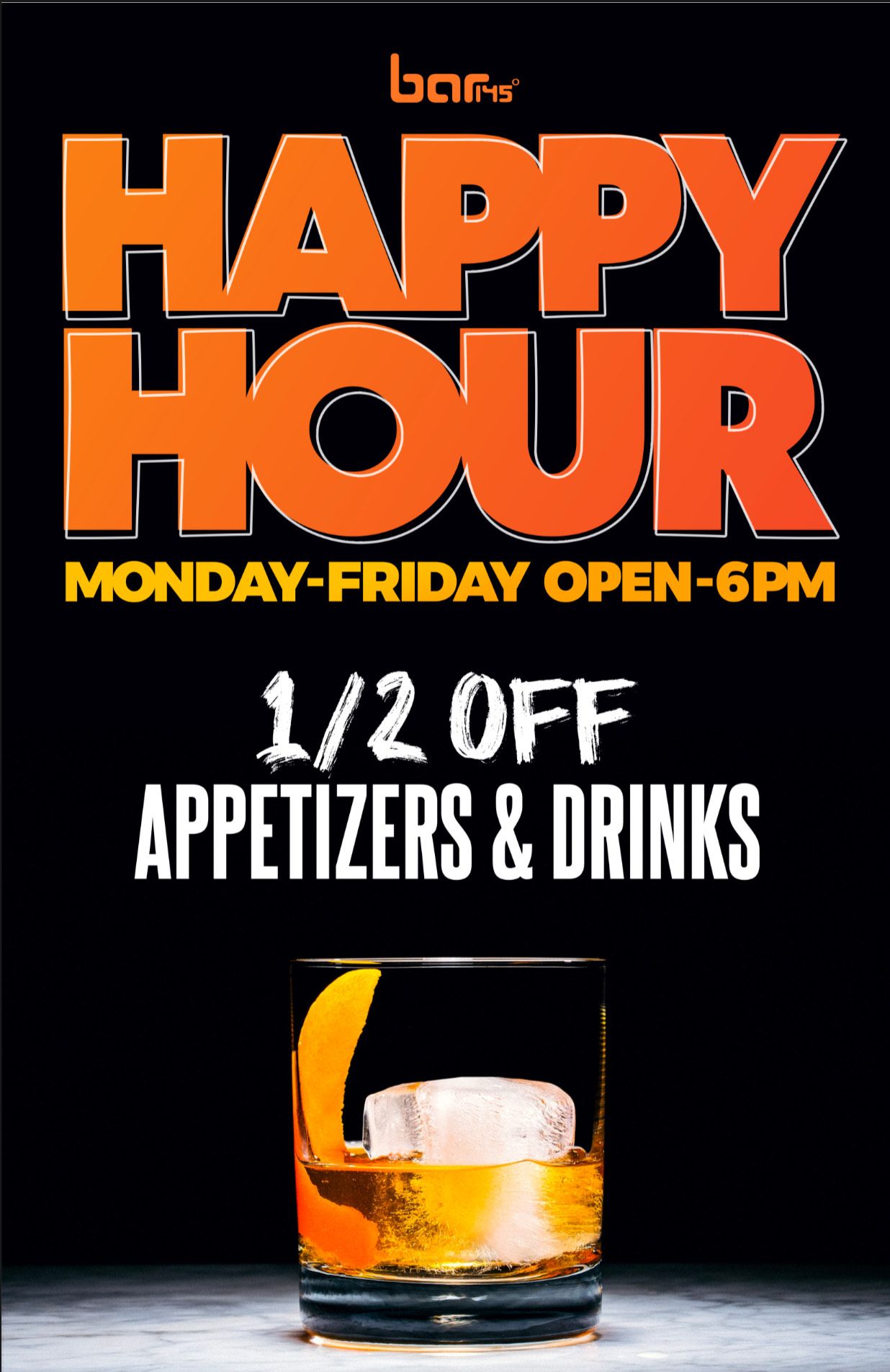 Happy Hour Specials, Monday through Friday, half off appetizers and Drinks - Bar 145 in Toledo, Ohio