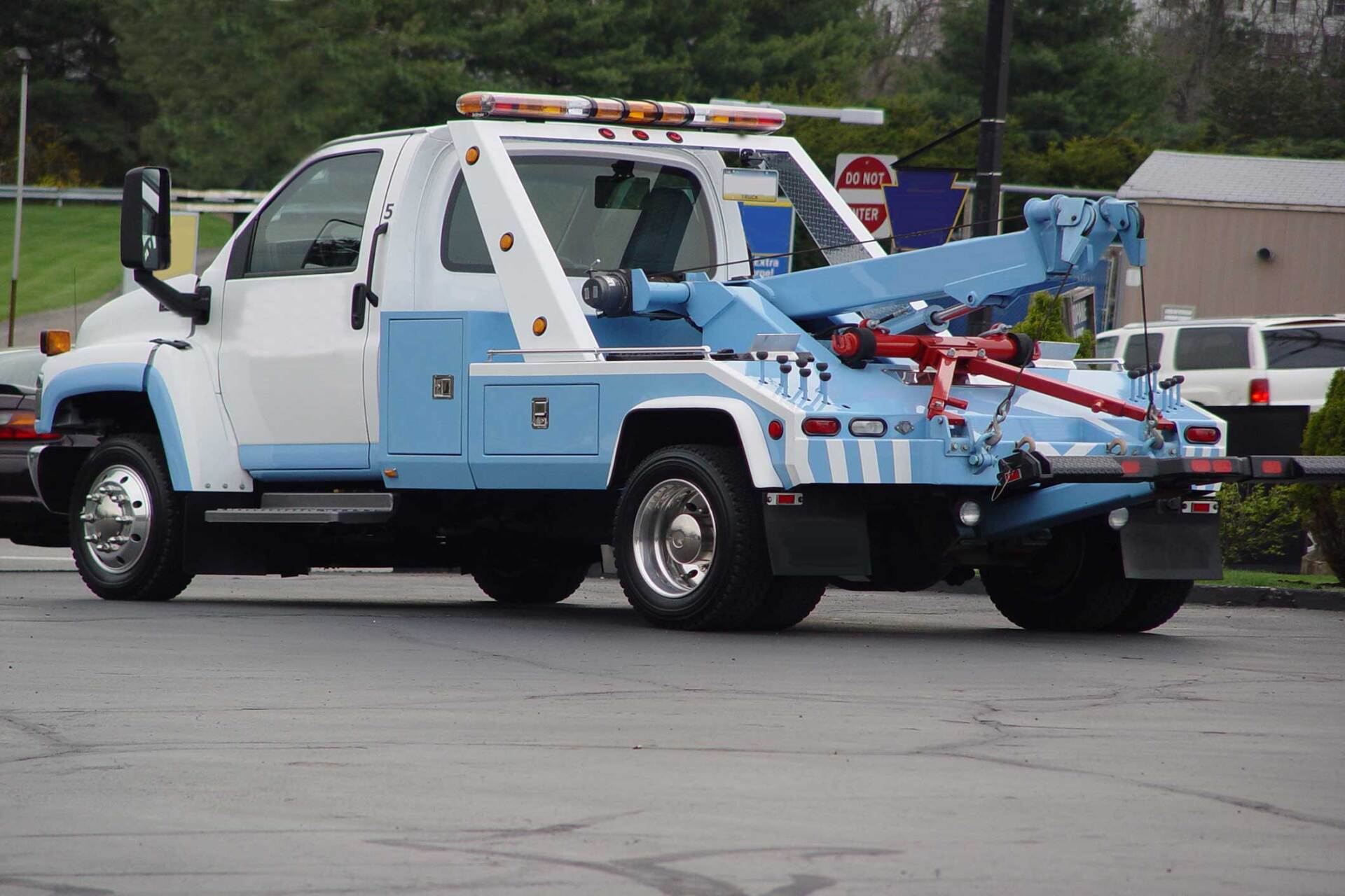 Blue and white tow truck — Gary, IN — Macer Transportation