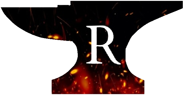 Black anvil silhouette with a white 