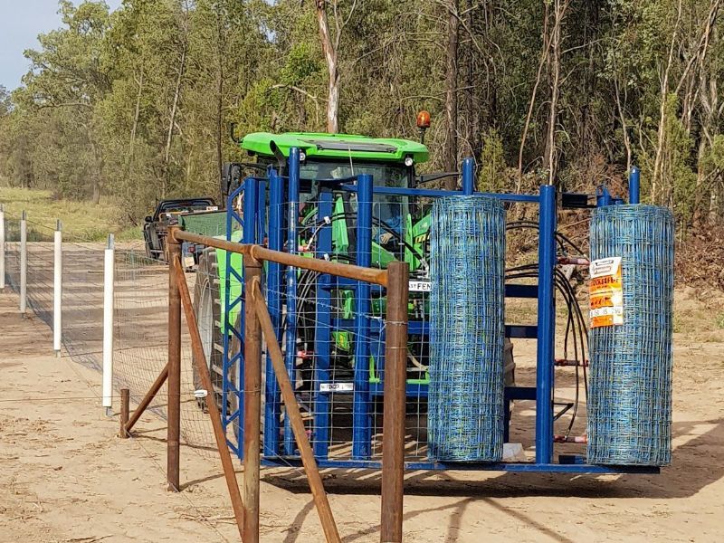 FFD2100 has option to carry 500 metre rolls Rural fencing machine, carries 3 rolls of ringlock and fence mesh rolls