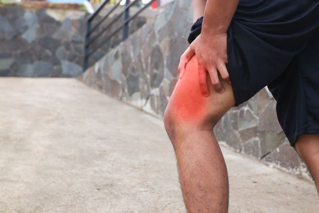 A man is holding his knee in pain.