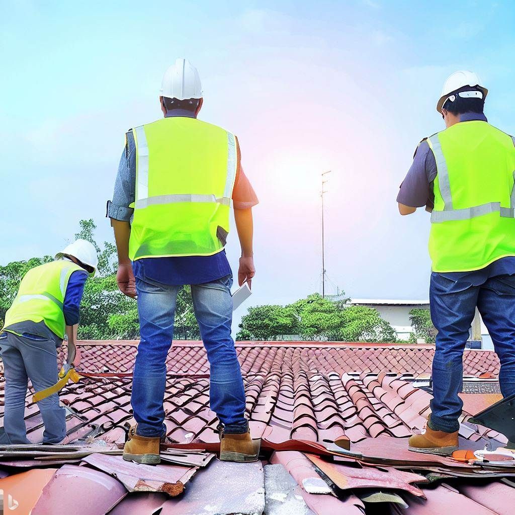 Workers inspecting a roof