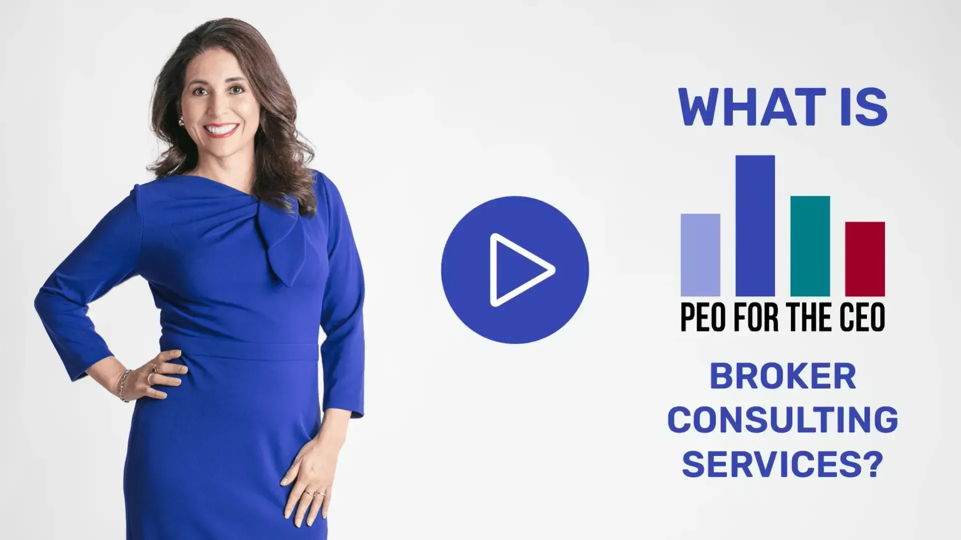 A woman in a blue dress is standing with her hands on her hips.