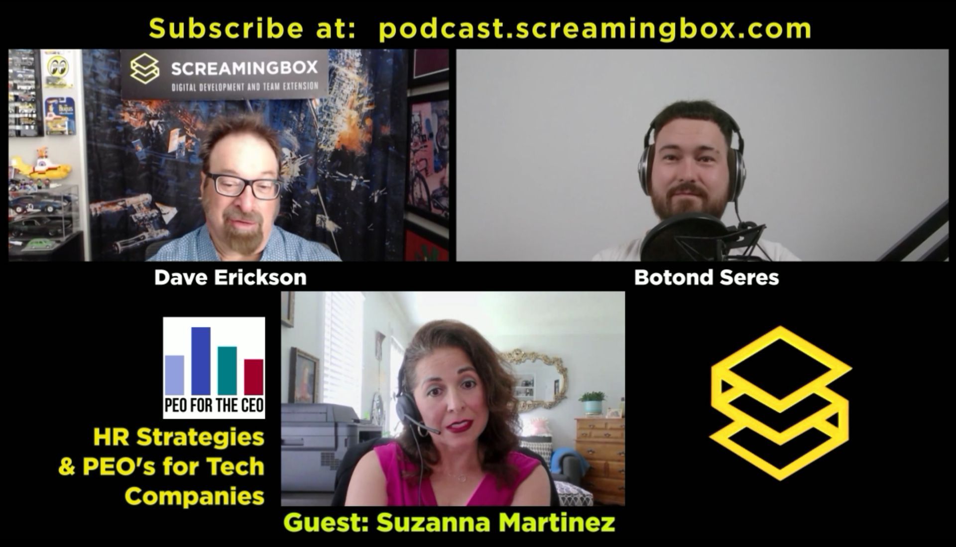 A man and a woman are on a podcast called screamingbox A man and a woman are on a podcast called screamingbox