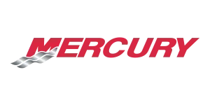 A red and white logo for mercury on a white background.