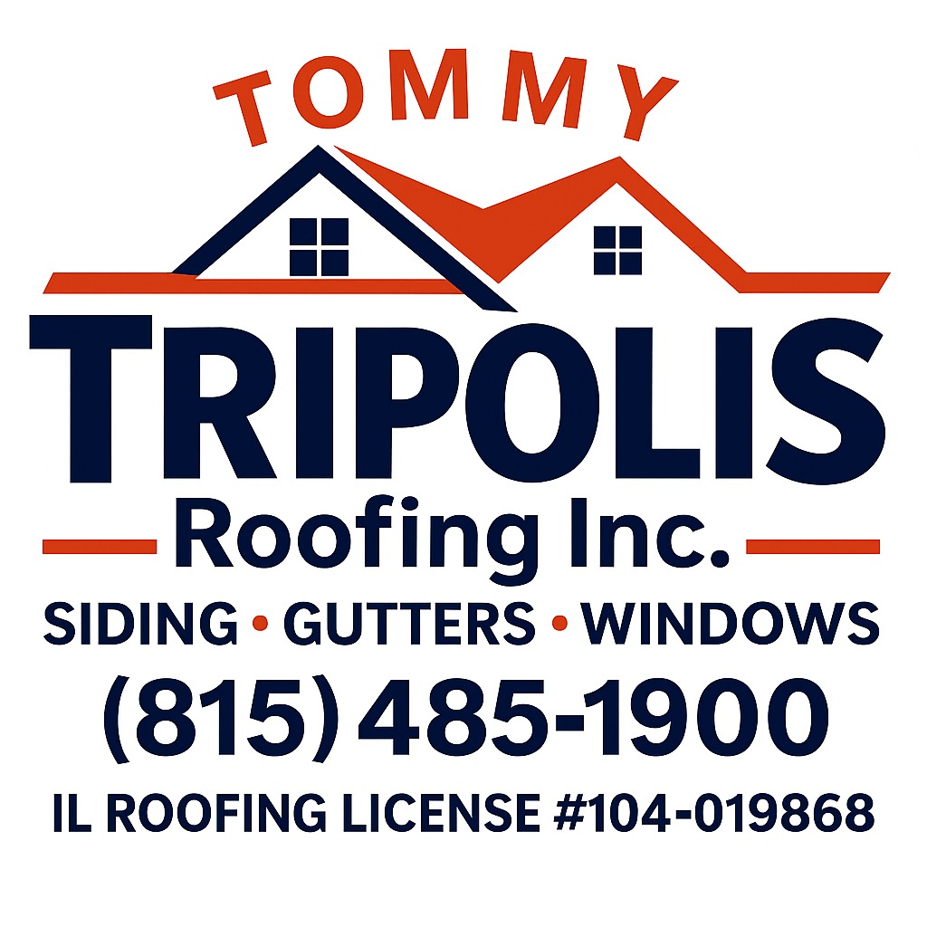 A logo for tommy tripolis roofing inc. siding gutters windows