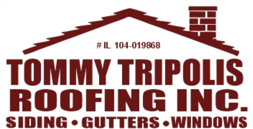 A logo for tommy tripolis roofing inc. siding gutters windows