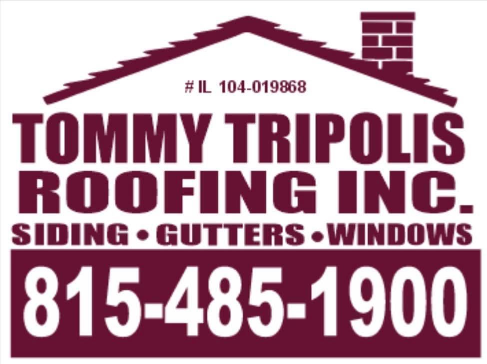 A logo for tommy tripolis roofing inc. siding gutters windows