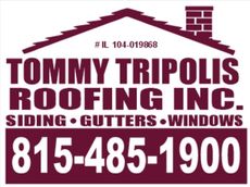 A logo for tommy tripolis roofing inc. siding gutters windows