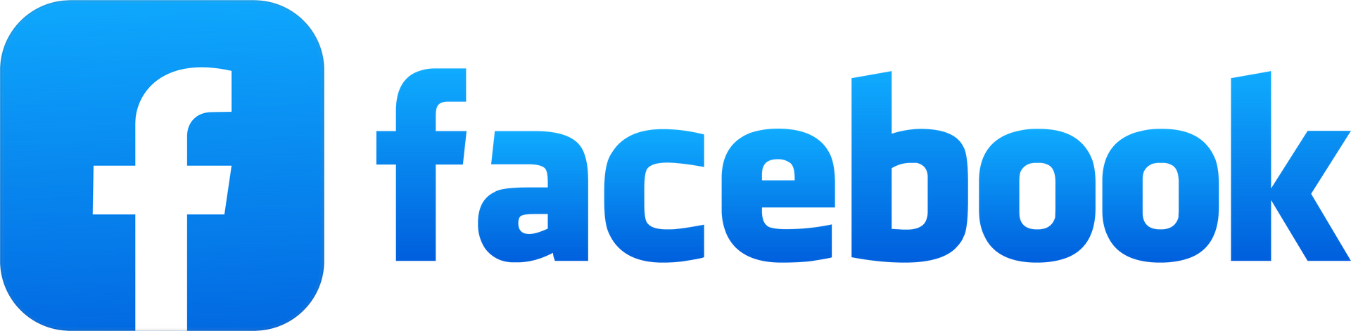 A blue and white facebook logo on a white background