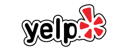 A yelp logo with a red star on a white background