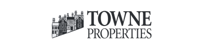Towne Properties logo: Black and white illustration of townhouses with the company name below.