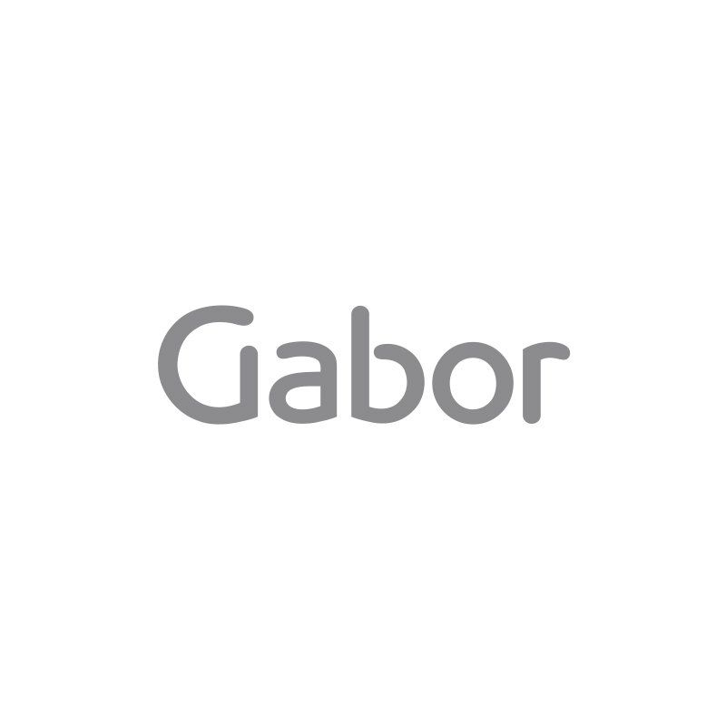 Ein graues Logo für Gabor auf weißem Hintergrund.