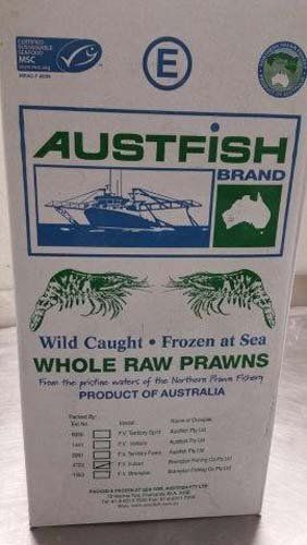 Wild caught frozen at sea Whole raw prawns