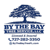 By The Bay Tree Service, LLC logo with blue tree graphic, license info, phone number, and website
